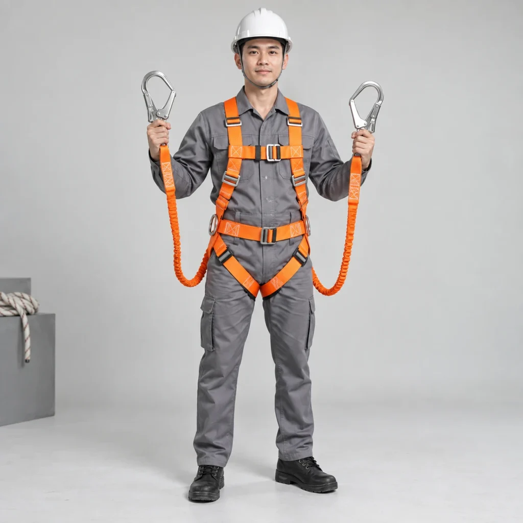 Dây an toàn 2 móc dây polyester cường lực màu cam móc lớn khóa kép