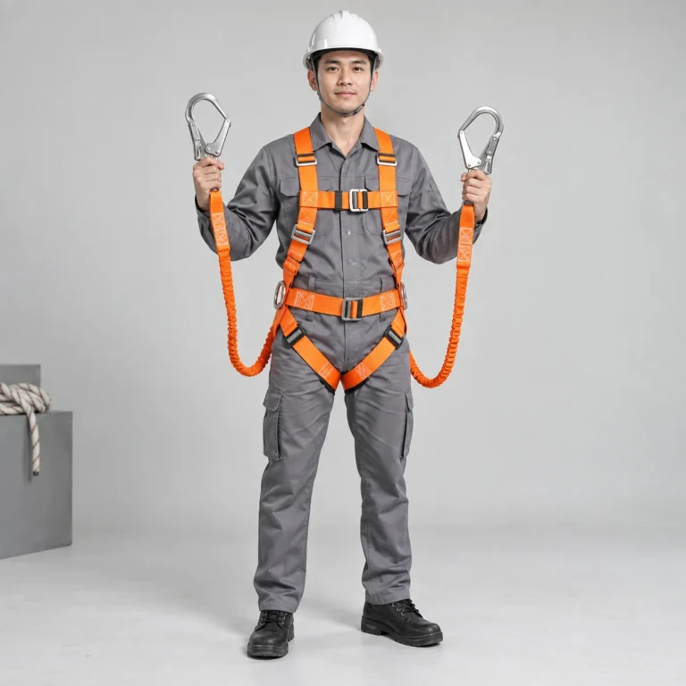 Dây an toàn 2 móc dây polyester cường lực màu cam móc lớn khóa kép