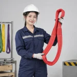 Cáp vải cẩu hàng dây bện chống mài mòn màu đỏ đệm lưng êm