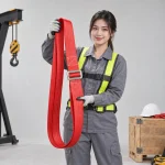 Cáp vải cẩu hàng sợi dệt bản rộng màu đỏ khóa tăng chỉnh nhanh