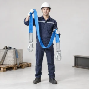 Cáp vải cẩu hàng đai nylon chịu tải màu xanh hai móc chống sốc