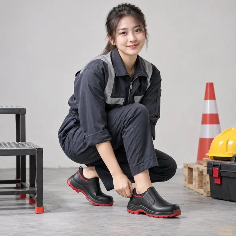 Ủng bảo hộ mũi thép cao su chống dầu màu đen phối đỏ cổ thấp linh hoạt