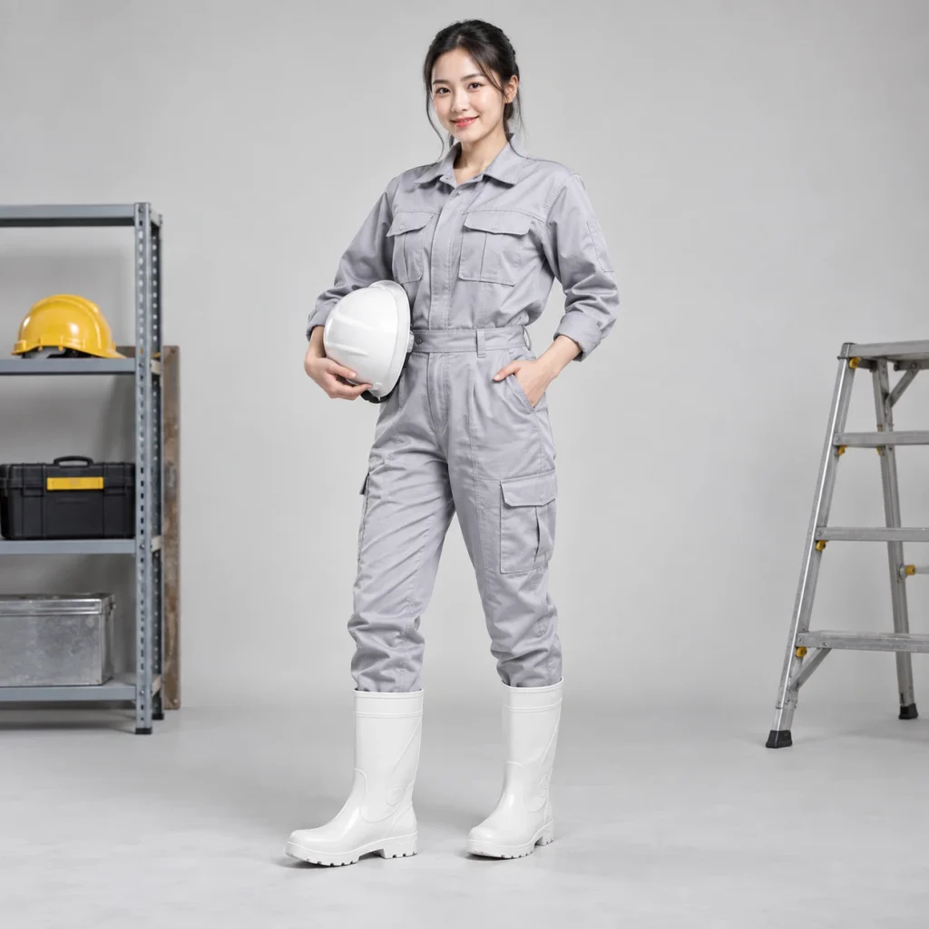 Ủng bảo hộ mũi thép PU nhẹ màu trắng mũi thép