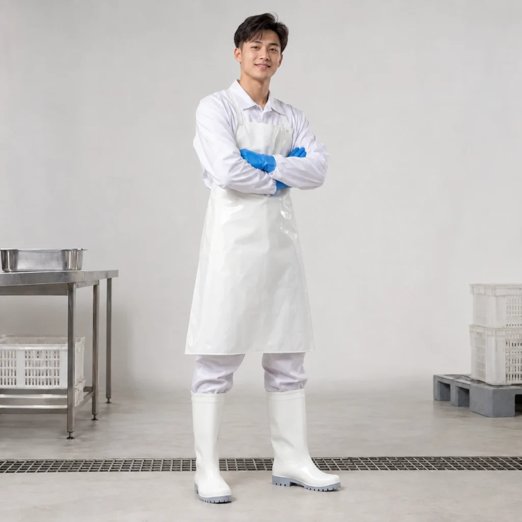 Ủng cao su bảo hộ cao su chống dầu màu trắng đế chống trượt