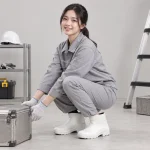 Ủng cao su thấp cổ PU nhẹ màu trắng mũi thép