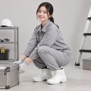 Ủng cao su thấp cổ PU nhẹ màu trắng mũi thép