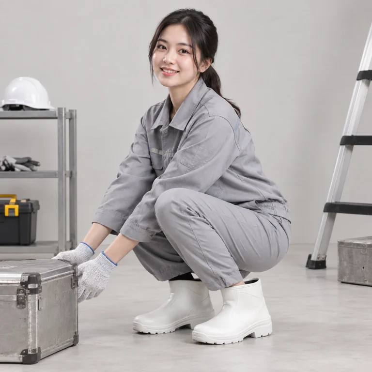 Ủng cao su thấp cổ PU nhẹ màu trắng mũi thép