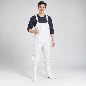 Ủng lội nước liền quần nhựa PVC dẻo màu trắng lót vải êm chân
