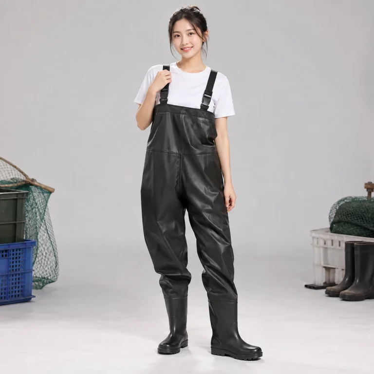 Ủng lội nước liền quần PU nhẹ màu đen cổ thấp linh hoạt