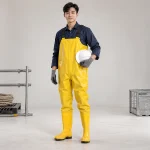 Ủng lội nước liền quần cao su chống dầu màu vàng mũi thép