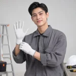Găng tay sợi cao su nitrile màu trắng phủ lòng bàn tay