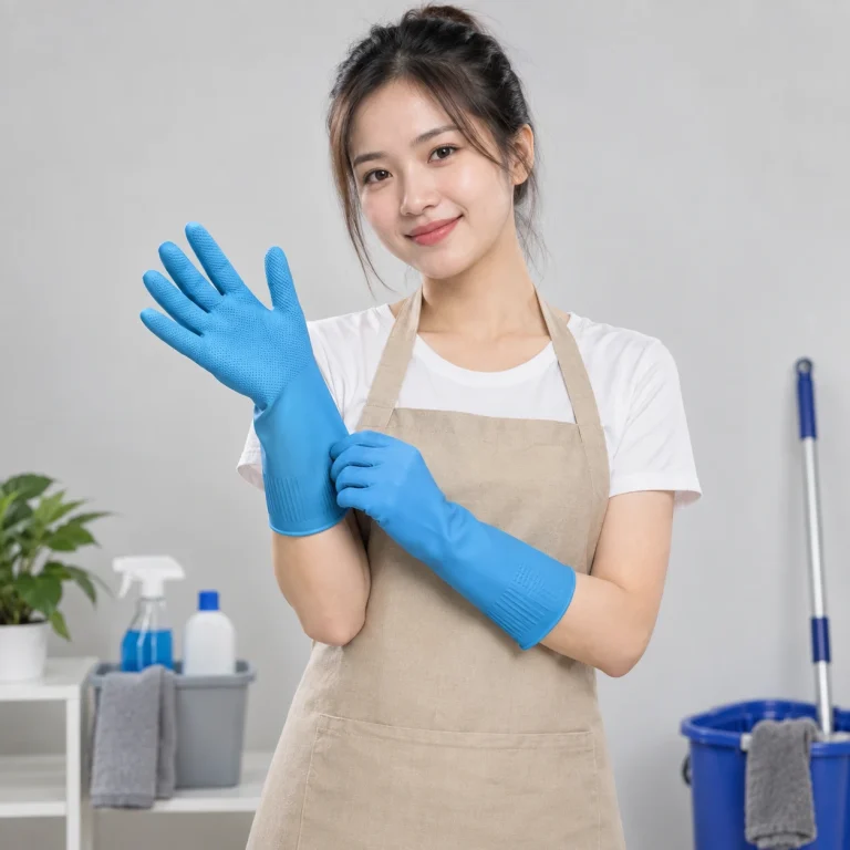 Găng tay sợi cao su latex màu xanh lót mềm thấm hút