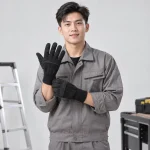 Găng tay sợi da split màu đen cổ bo chắc chắn