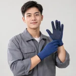 Găng tay vải vải cotton màu xanh bề mặt chống trượt