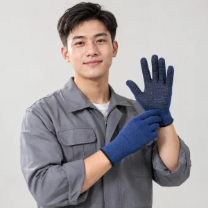 Găng tay vải vải cotton màu xanh bề mặt chống trượt