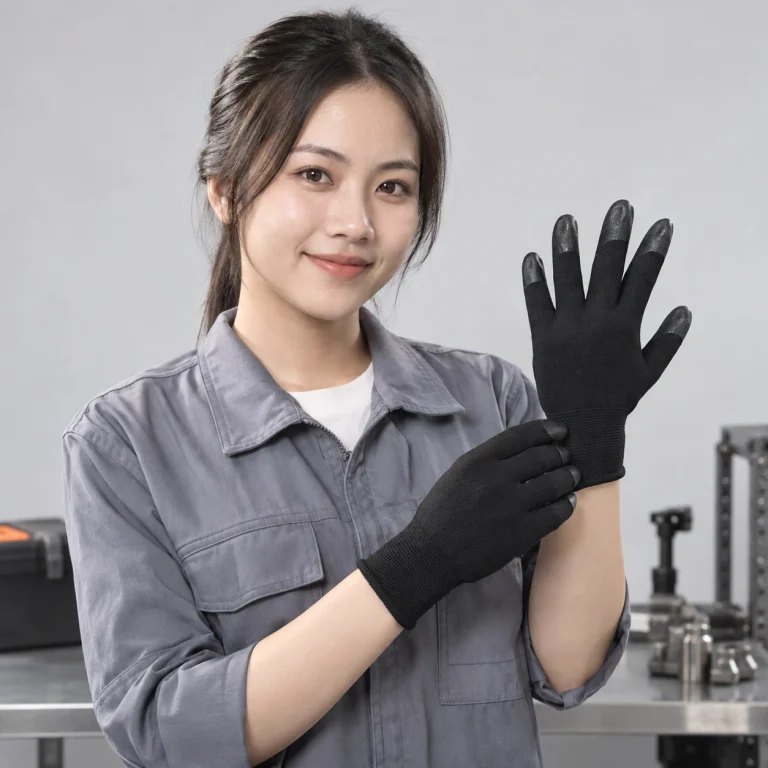 Găng tay vải cao su nitrile màu đen phủ đầu ngón