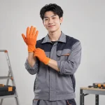 Găng tay cao su sợi polyester màu cam bề mặt chống trượt