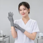 Găng tay y tế cao su nitrile màu xám phủ lòng bàn tay