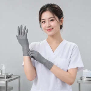 Găng tay y tế cao su nitrile màu xám phủ lòng bàn tay