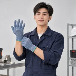 Găng tay y tế sợi chống cắt màu xanh lót mềm thấm hút