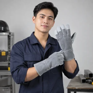 Găng tay chống cắt da split màu xám phủ đầu ngón