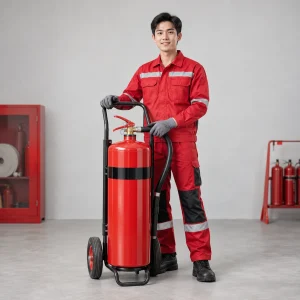 Thiết bị PCCC thép sơn tĩnh điện màu đỏ phối đen van khóa an toàn