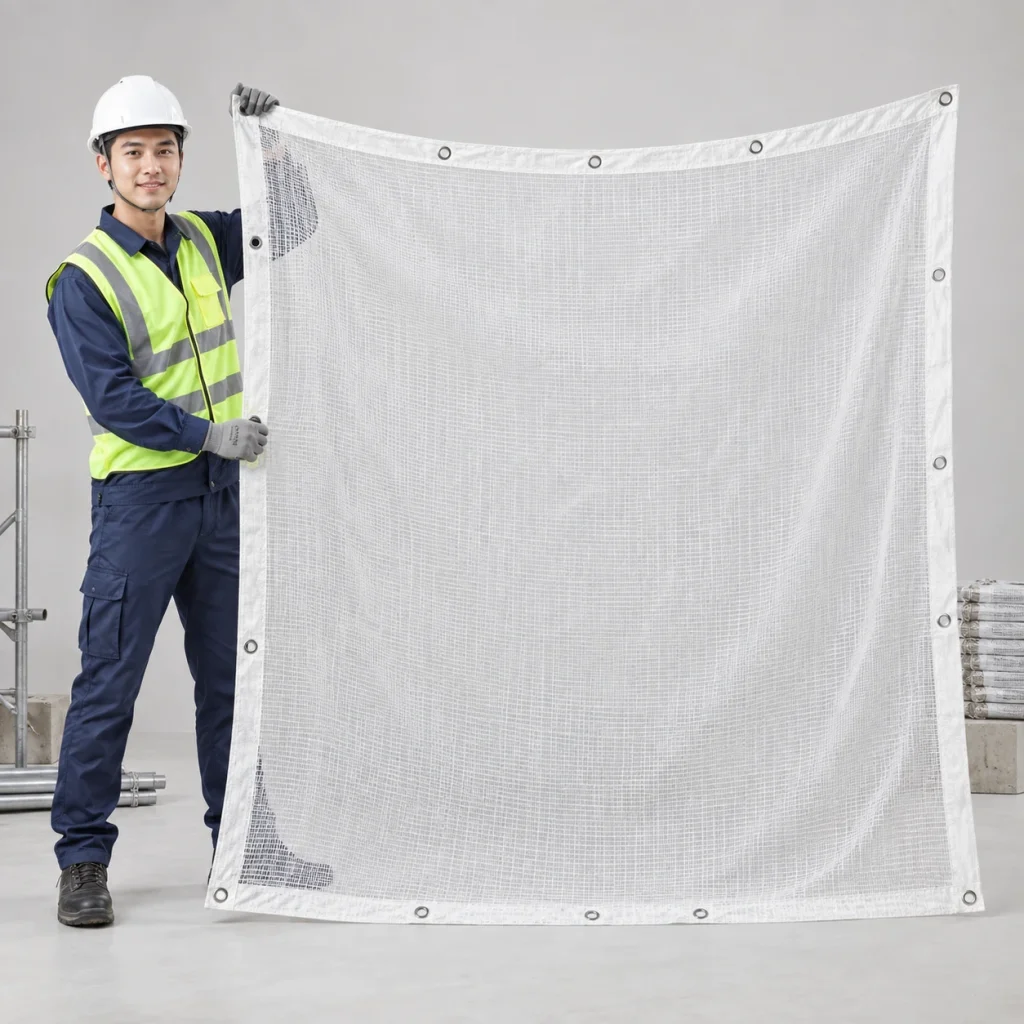 Lưới bao che công trình sợi polyester màu trắng bo viền gia cường