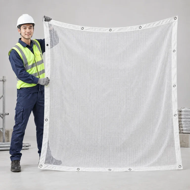 Lưới bao che công trình sợi polyester màu trắng bo viền gia cường