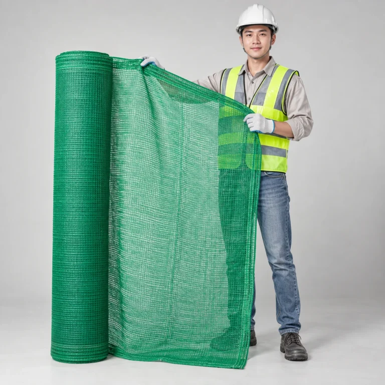 Lưới bao che công trình sợi HDPE màu xanh lá dệt nút chắc chắn