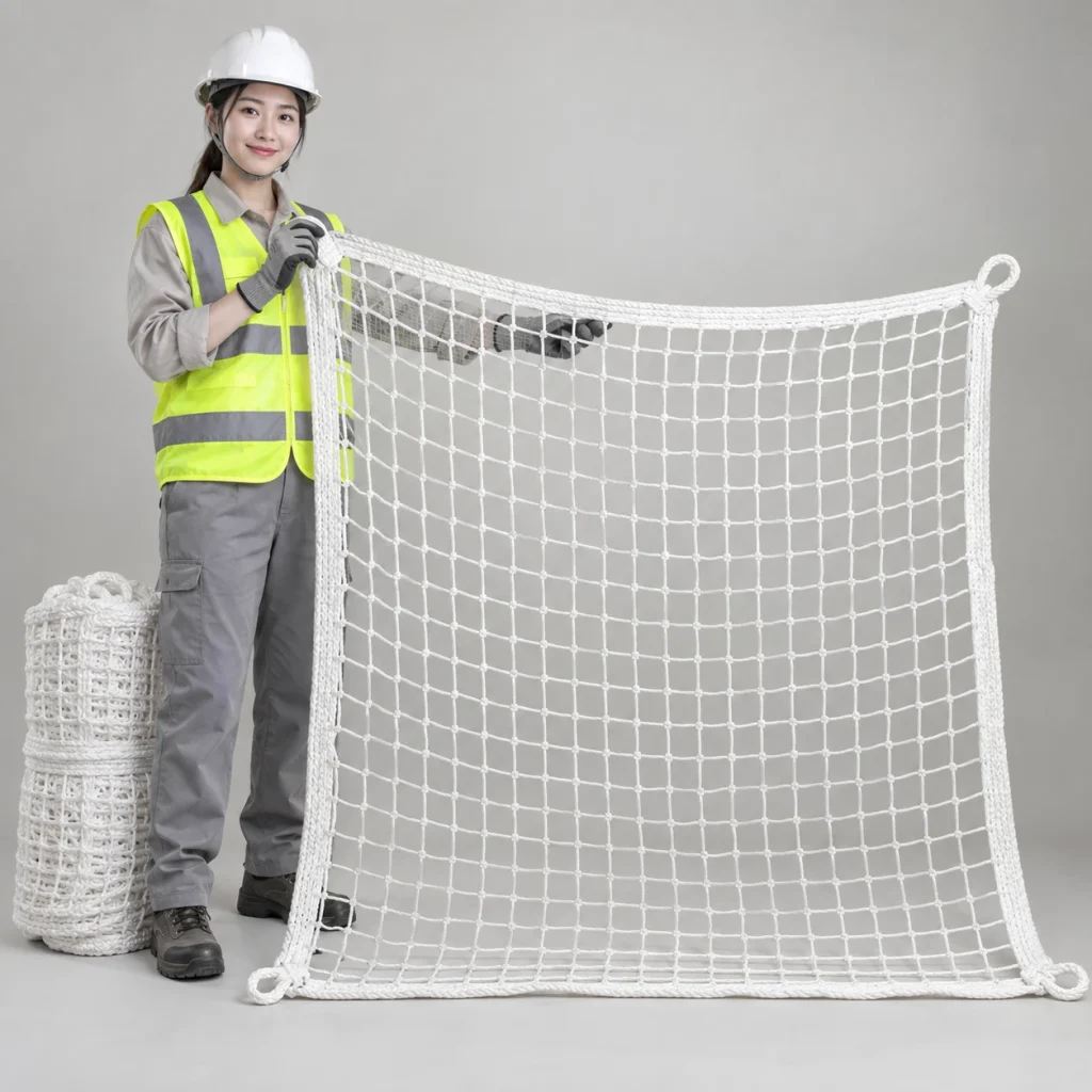 Lưới chống vật rơi sợi PP cường lực màu trắng bo viền gia cường