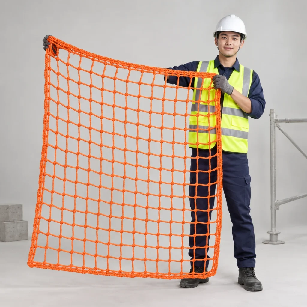Lưới chống vật rơi sợi HDPE màu cam dệt nút chắc chắn