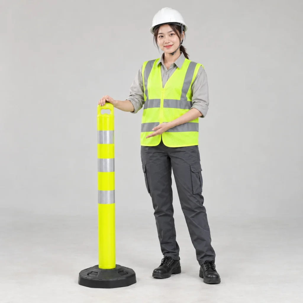 Cọc tiêu giao thông hợp kim nhẹ màu vàng chanh đế nặng chống đổ
