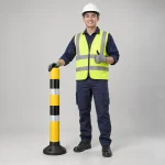 Cọc tiêu giao thông nhựa kỹ thuật phản quang màu vàng đen dải phản quang kép