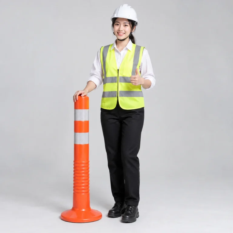 Cọc tiêu giao thông cao su đàn hồi màu cam trắng dải phản quang kép