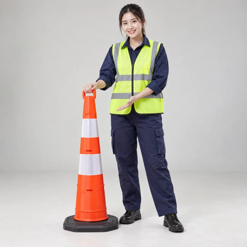 Cọc tiêu giao thông hợp kim nhẹ màu cam trắng gấp gọn di động