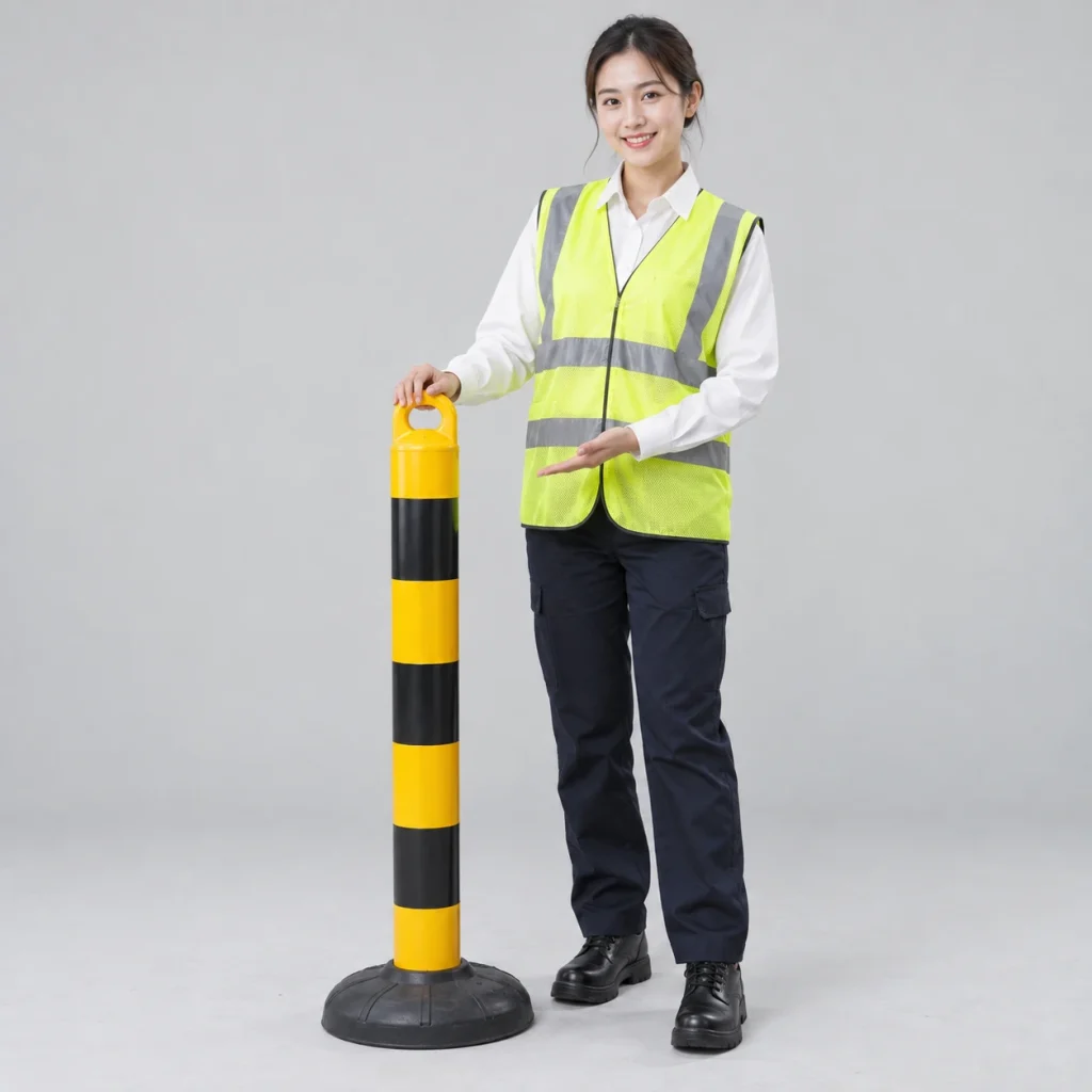 Cọc tiêu giao thông cao su đàn hồi màu vàng đen đế nặng chống đổ