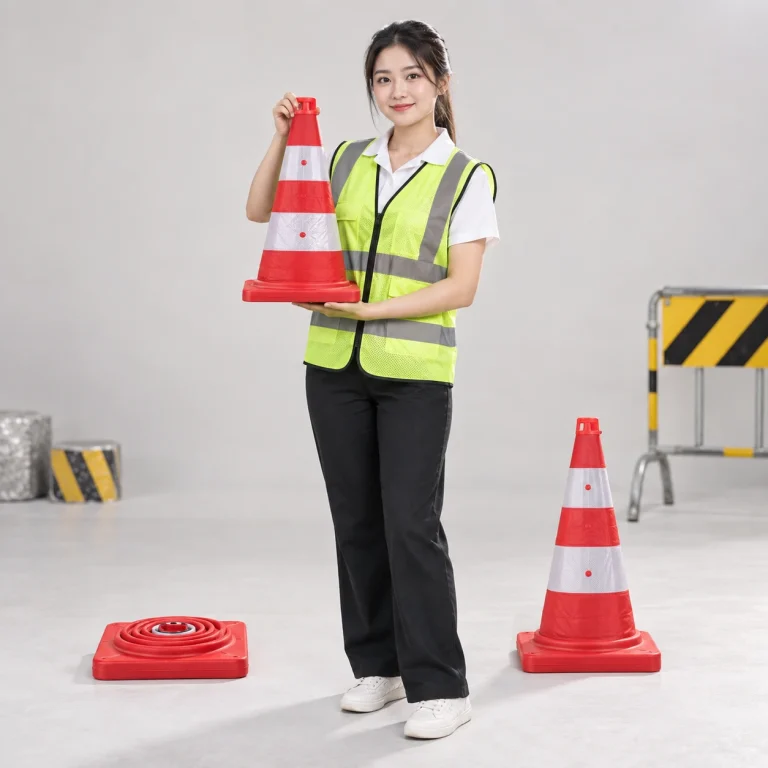 Thiết bị cảnh báo giao thông cao su đàn hồi màu đỏ trắng gấp gọn di động