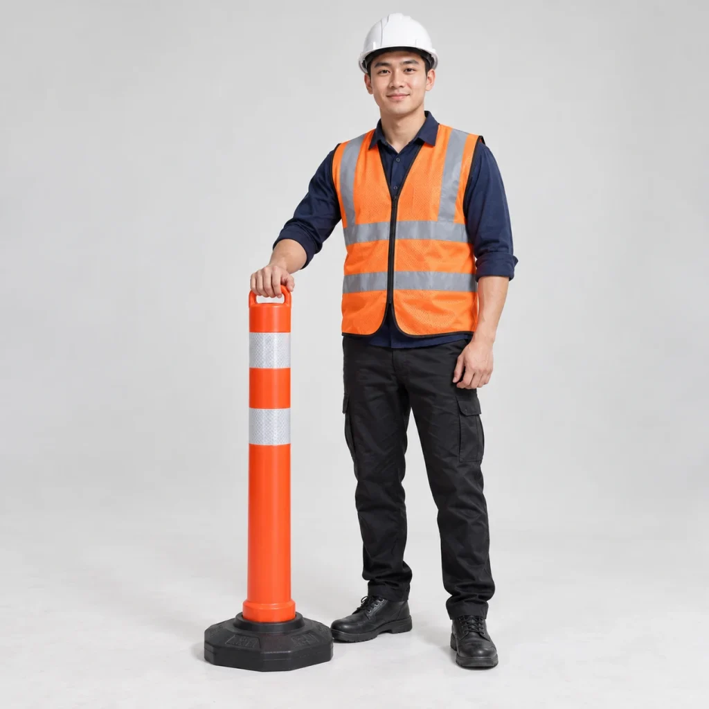 Thiết bị cảnh báo giao thông nhựa PE màu cam trắng đế nặng chống đổ