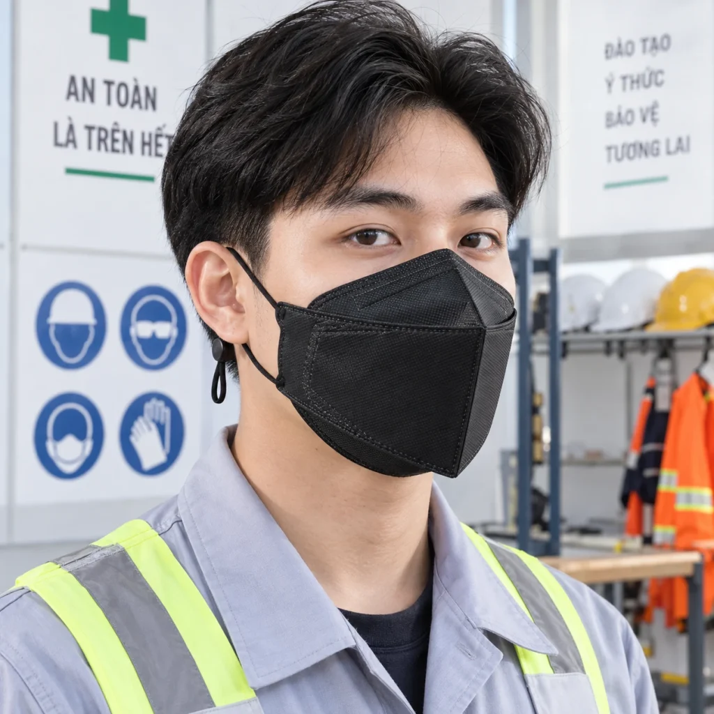 Khẩu trang bảo hộ sợi lọc đa lớp màu đen dây đeo điều chỉnh