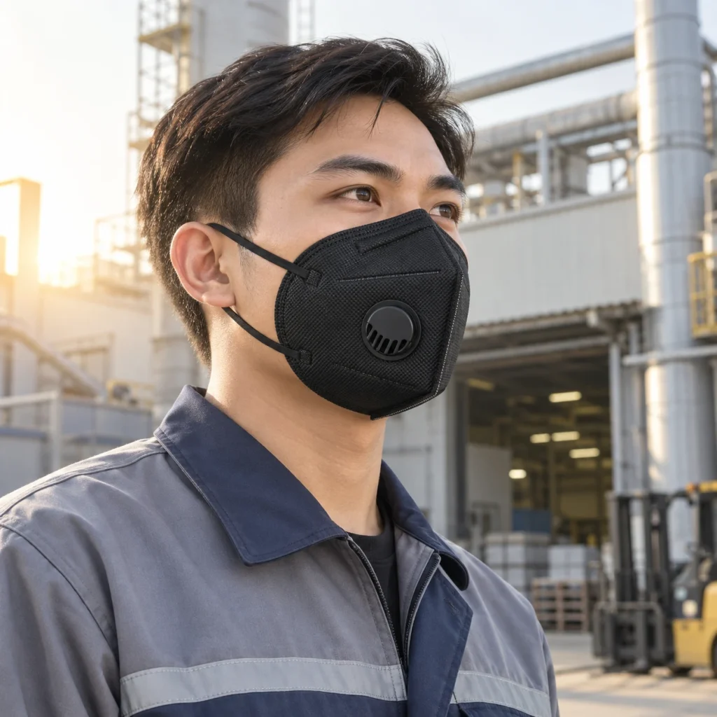 Khẩu trang bảo hộ than hoạt tính màu đen ôm kín khuôn mặt