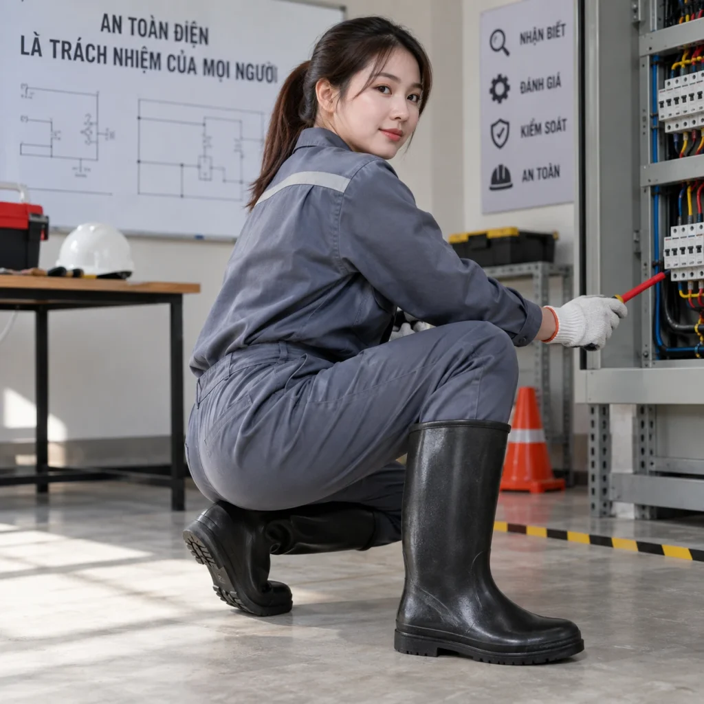 Ủng cách điện vải phủ cao su màu đen dùng cho điện hạ áp