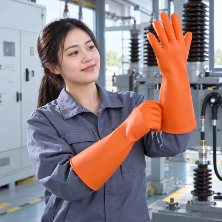 Găng tay cách điện cao su cách điện màu cam dùng cho điện trung áp