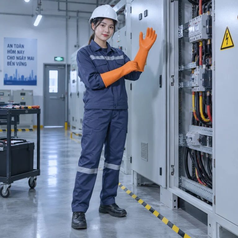 Găng tay cách điện sợi thủy tinh màu cam bề mặt chống trượt