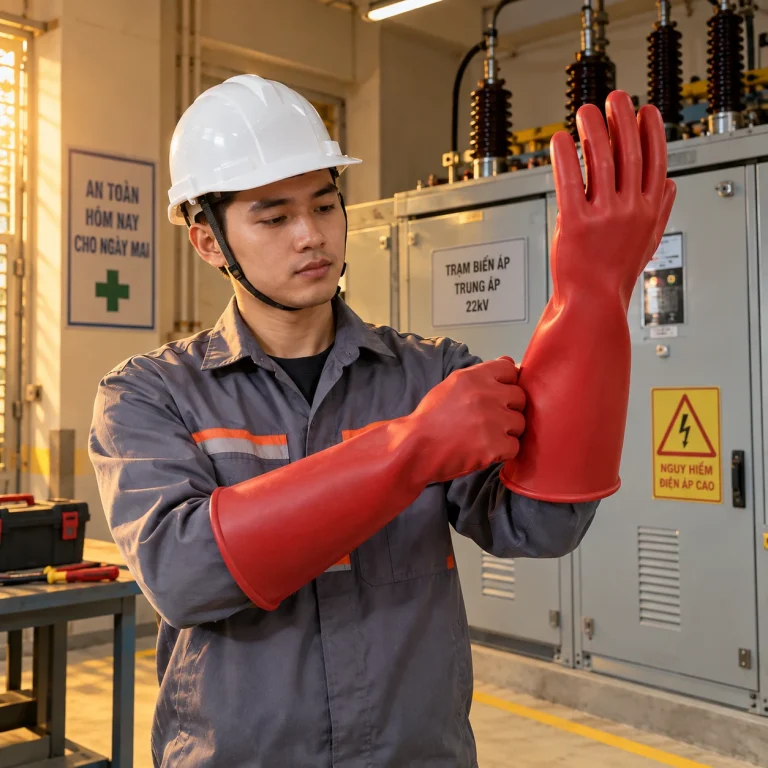 Găng tay cách điện nhựa cách điện màu đỏ dùng cho điện trung áp