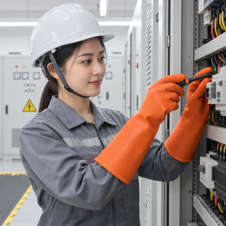 Găng tay cách điện vải phủ cao su màu cam thiết kế cách ly