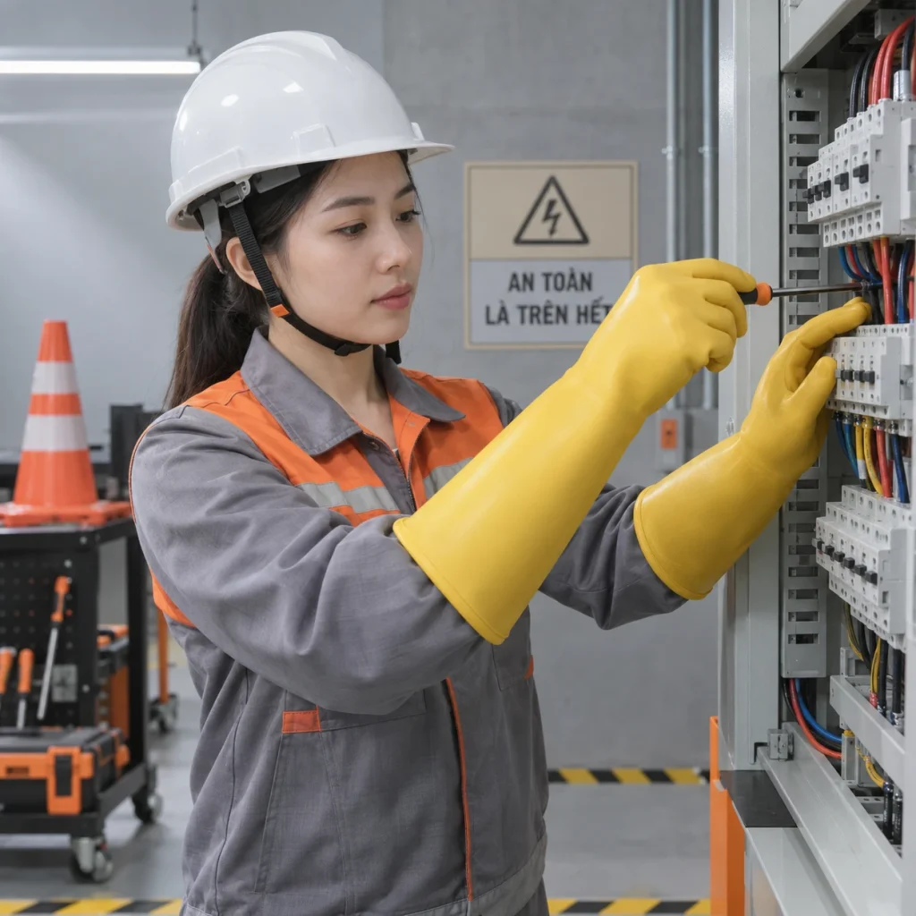 Găng tay cách điện composite kỹ thuật màu vàng dùng cho điện hạ áp