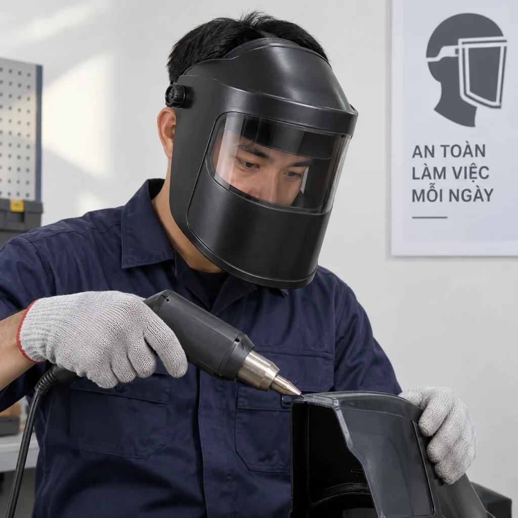 Mặt nạ hàn nhựa chịu nhiệt màu đen chống bắn văng