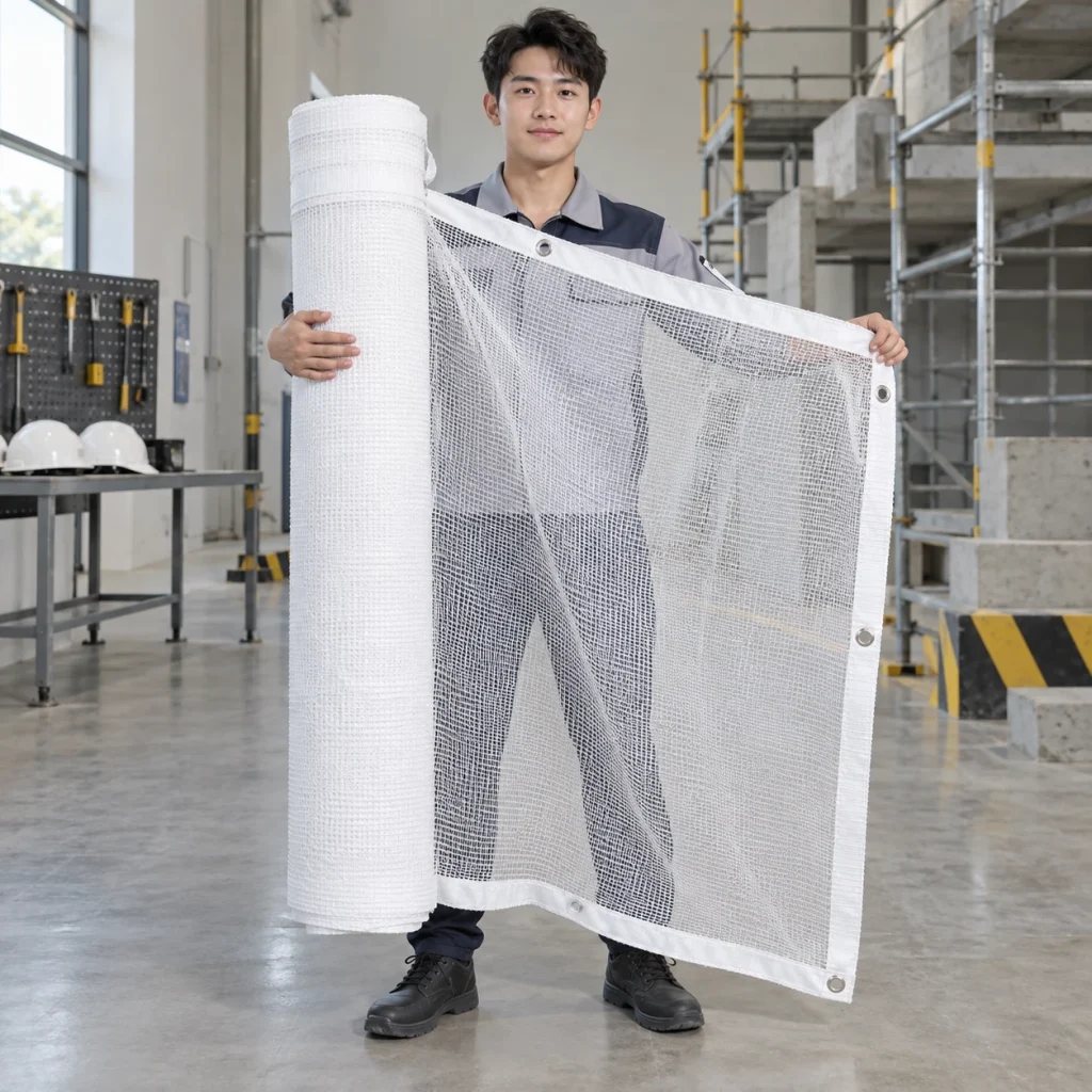 Lưới bao che công trình sợi HDPE màu trắng bo viền gia cường
