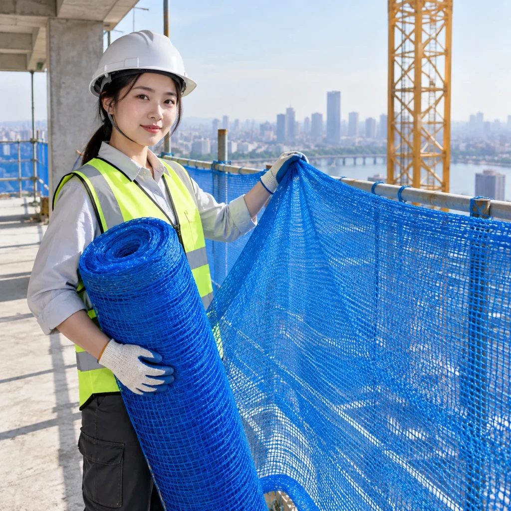 Lưới chống vật rơi sợi HDPE màu xanh dương chống tia UV