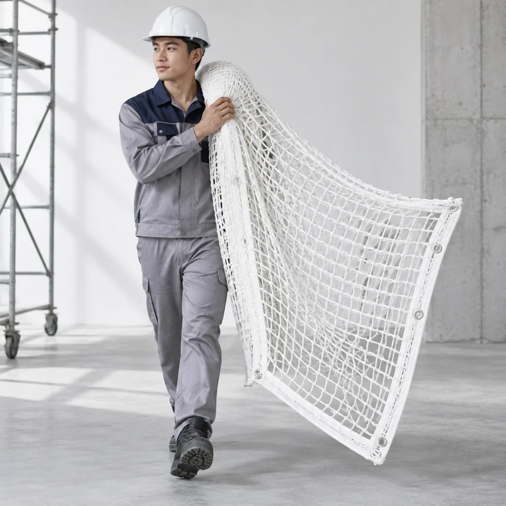 Lưới chống vật rơi sợi polyester màu trắng bo viền gia cường